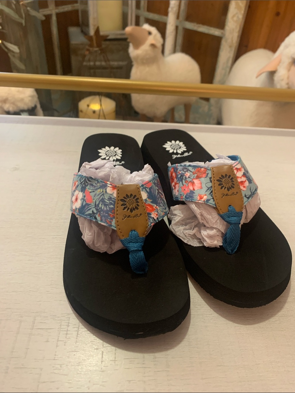 Yellow Box Floral Blue & Coral Fabric Thong Sandals